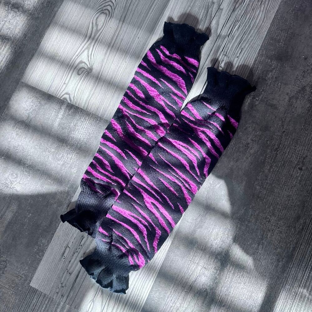 no brand pink black zepra print glitter leg warmers